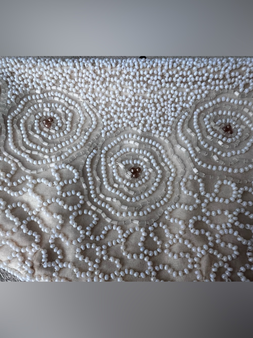 Vintage Walborg Hand Made Belgium Off White Beaded Clutch Hand Bag Gold Clasp - Picture 5 of 7